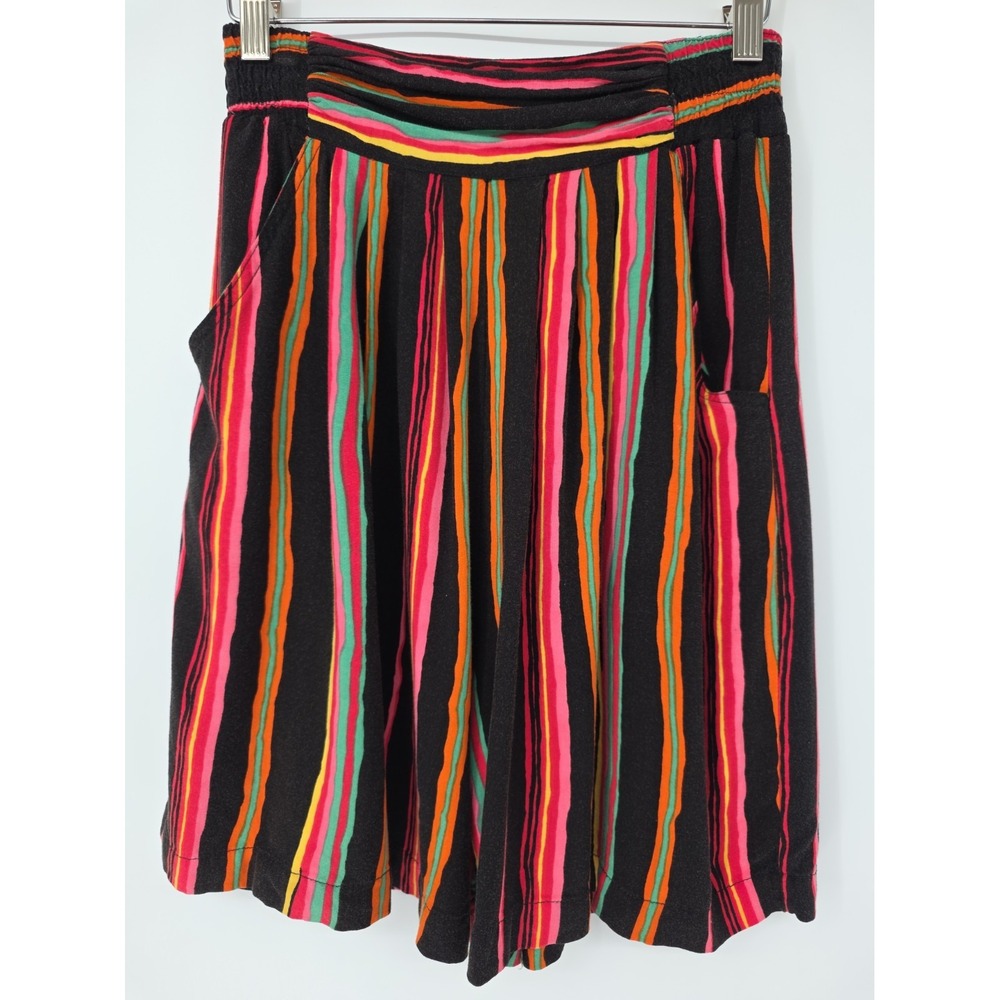 Vintage Women's High Rise Stripe Shorts Cumberbund Waist Pockets Elastic Waist S